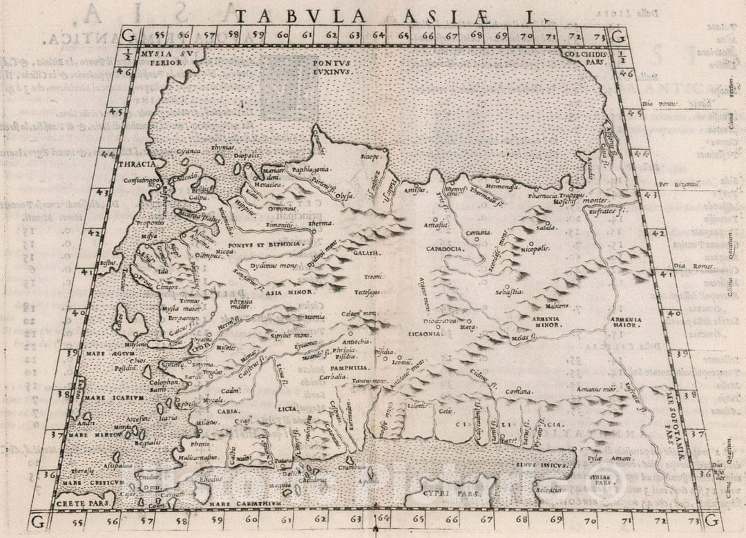 Historic Wall Map : Asia Minor Tabvla Asiae I. Asia, Tavola Prima antica, 1561 Atlas , Vintage Wall Art