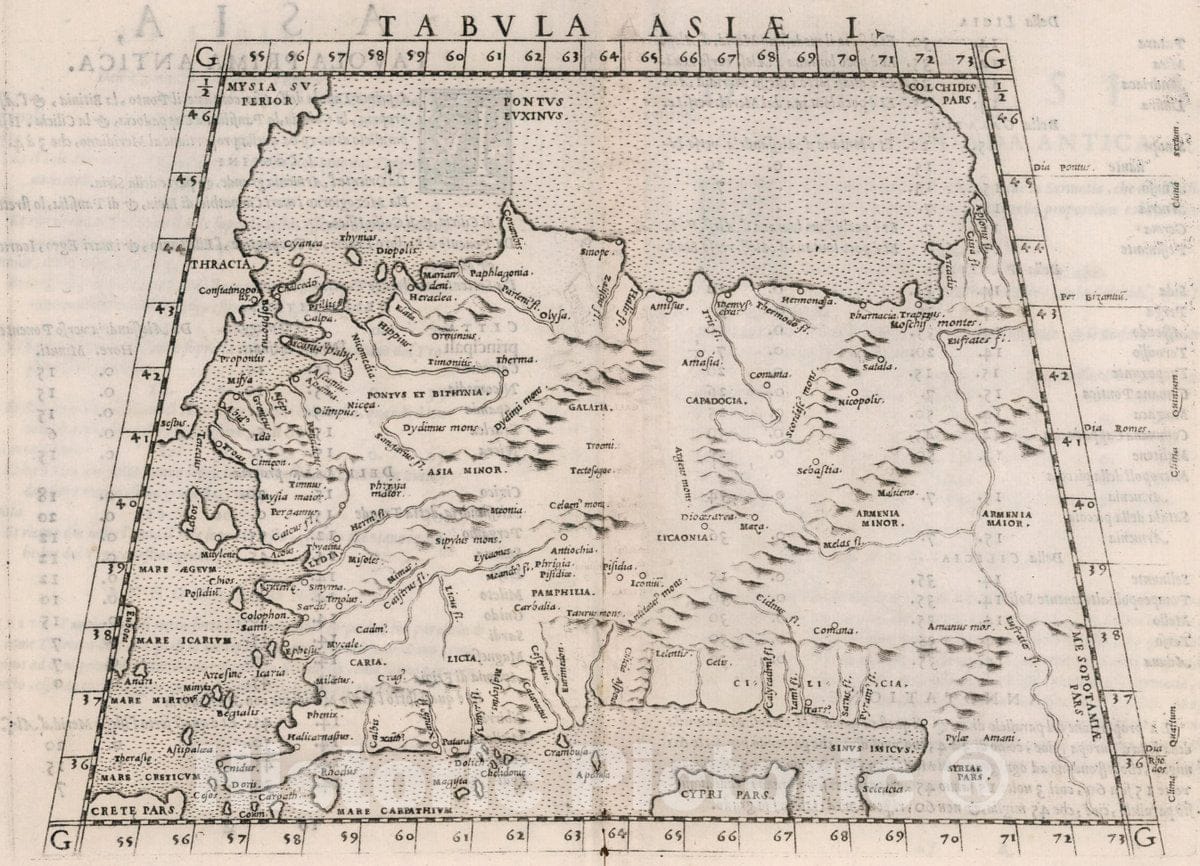 Historic Wall Map : Asia Minor Tabvla Asiae I. Asia, Tavola Prima antica, 1561 Atlas , Vintage Wall Art