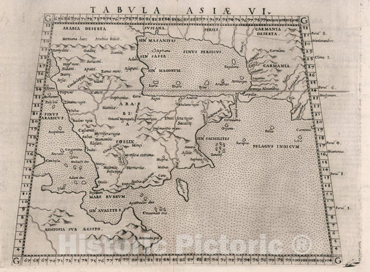 Historic Map : Arabian Peninsula, Asia Tabvla Asiae VI. Dell' Asia,Tavola Sesta antica, 1561 Atlas , Vintage Wall Art