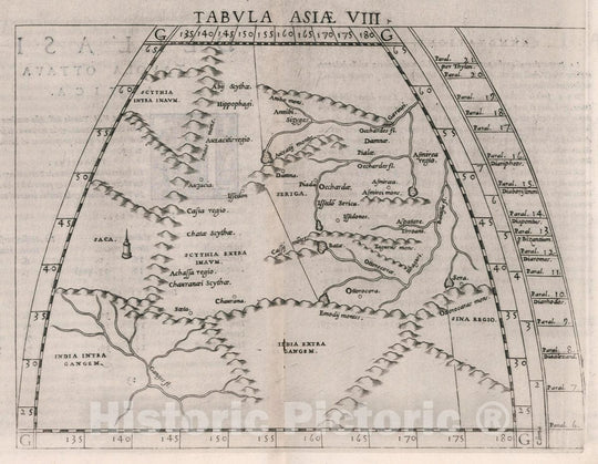 Historic Map : India, , Asia Tabvla Asiae VIII. Dell' Asia,Tavola Ottava antica. La geografia di Claudio Tolomeo Alessandrino, 1561 Atlas , Vintage Wall Art