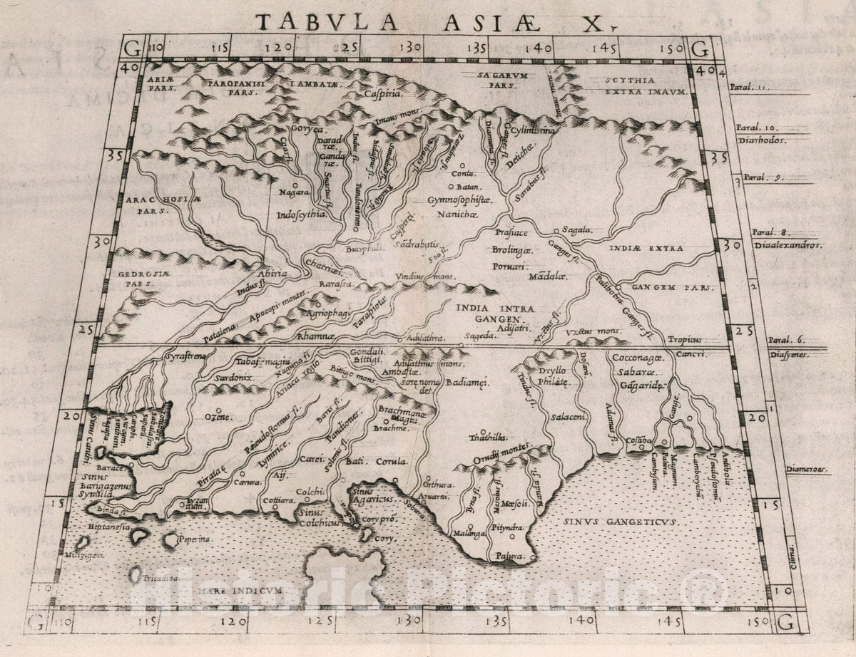 Historic Map : India, , Asia Tabvla Asiae X. Dell' Asia,Tavola Decima antica, 1561 Atlas , Vintage Wall Art