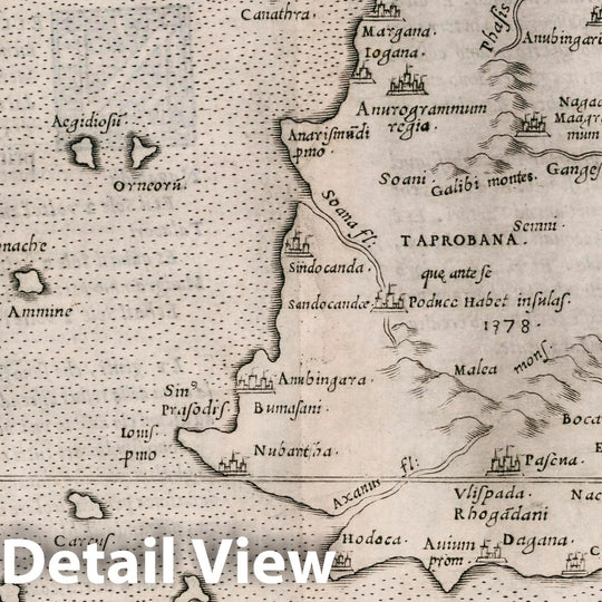 Historic Map : Sri Lanka, , Asia Tabvla Asiae XII. Dell' Asia,Tavola Dvodecima antica. La geografia di Claudio Tolomeo Alessandrino, 1561 Atlas , Vintage Wall Art