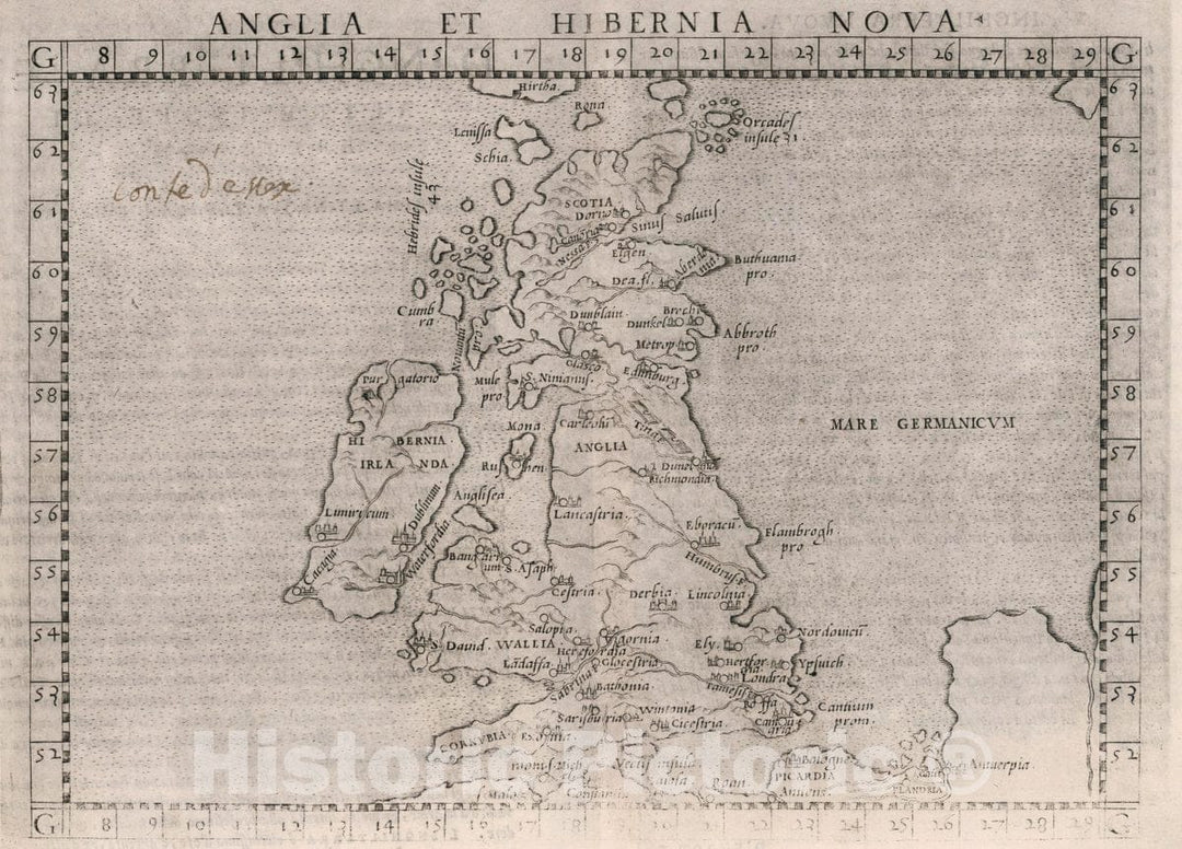 Historic Map : England, British Isles Anglia et Hibernia nova. D'Inghilterra, et Altre Isole di Brettagna, 1561 Atlas , Vintage Wall Art