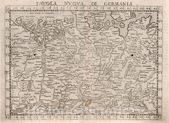 Historic Map : Germany, , Europe Tavola Nvova di Germania. Germania, O Alemagnia. Qvarta tavola nvova d'Evropa, 1561 Atlas , Vintage Wall Art