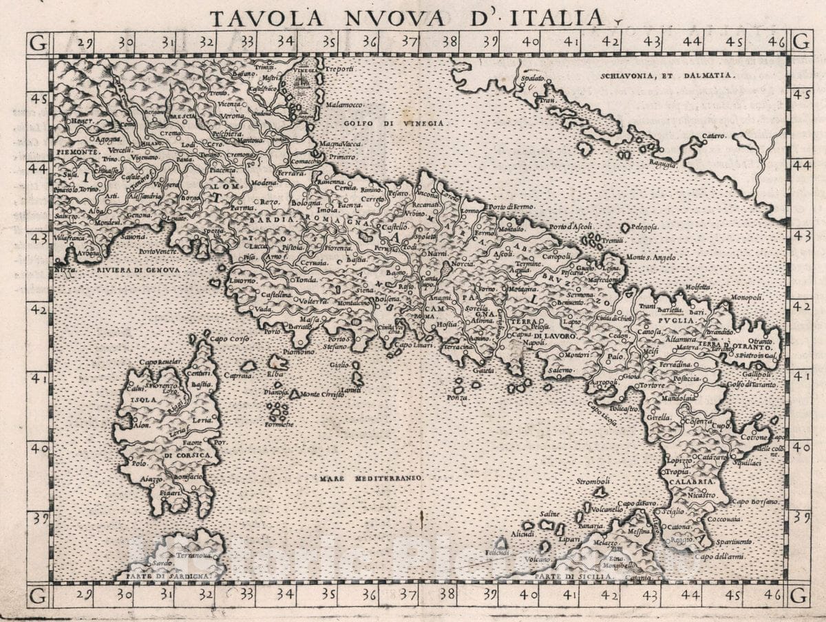 Historic Map : Italy, , Europe Tavola nvova d'Italia. Italia. Sesta tavola nvova d'Evropa, 1561 Atlas , Vintage Wall Art