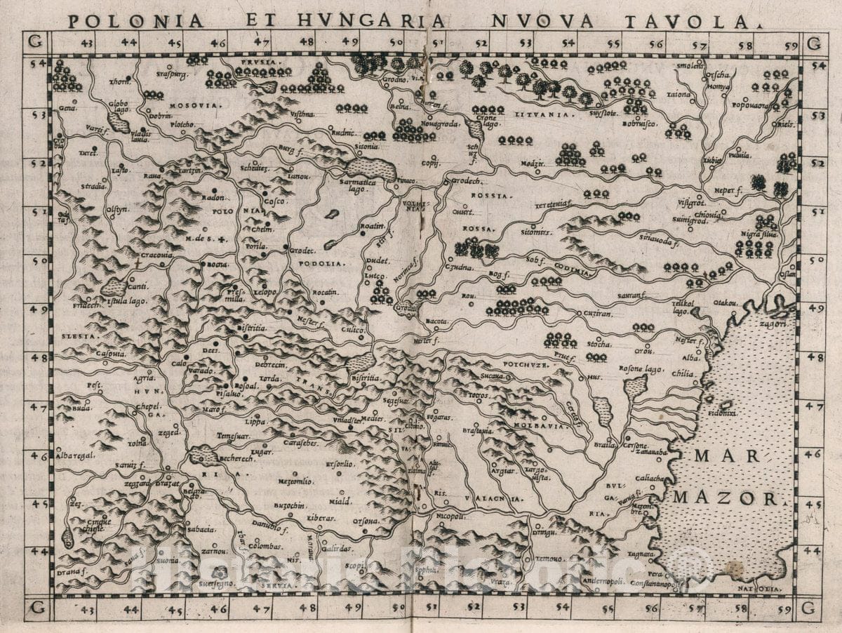 Historic Map : Poland, Europe, Eastern Polonia et Hungaria Nvova Tavola, 1561 Atlas , Vintage Wall Art