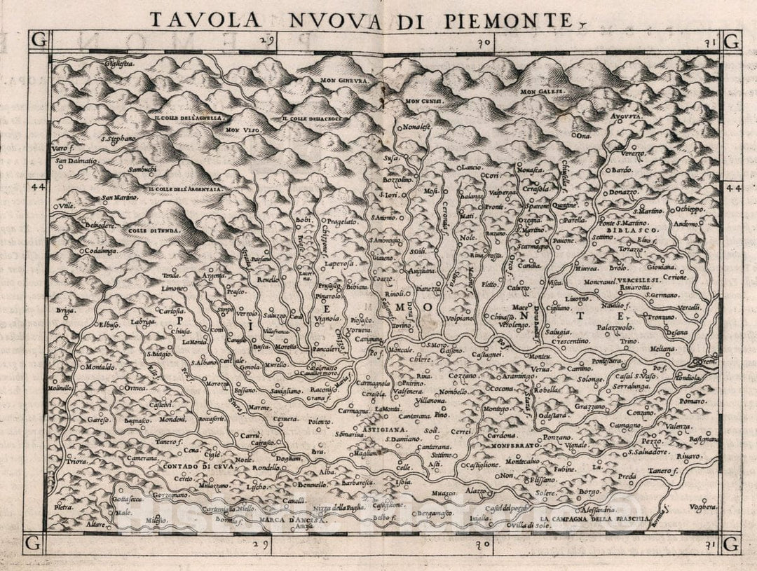 Historic Map : Italy, , Europe Tavola Nuova di Piemonte. Piemonte, Decimaterza Nvova Tavola d'Europa, 1561 Atlas , Vintage Wall Art