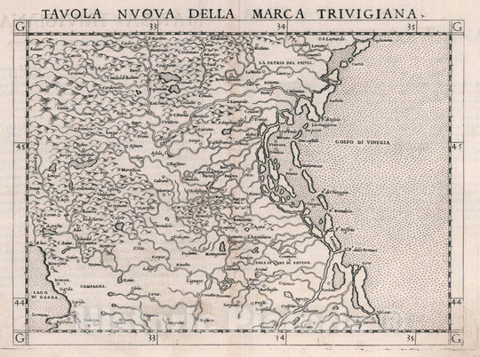 Historic Map : Italy, , Europe Tavola Nvova Della Marca Trivigiana, 1561 Atlas , Vintage Wall Art