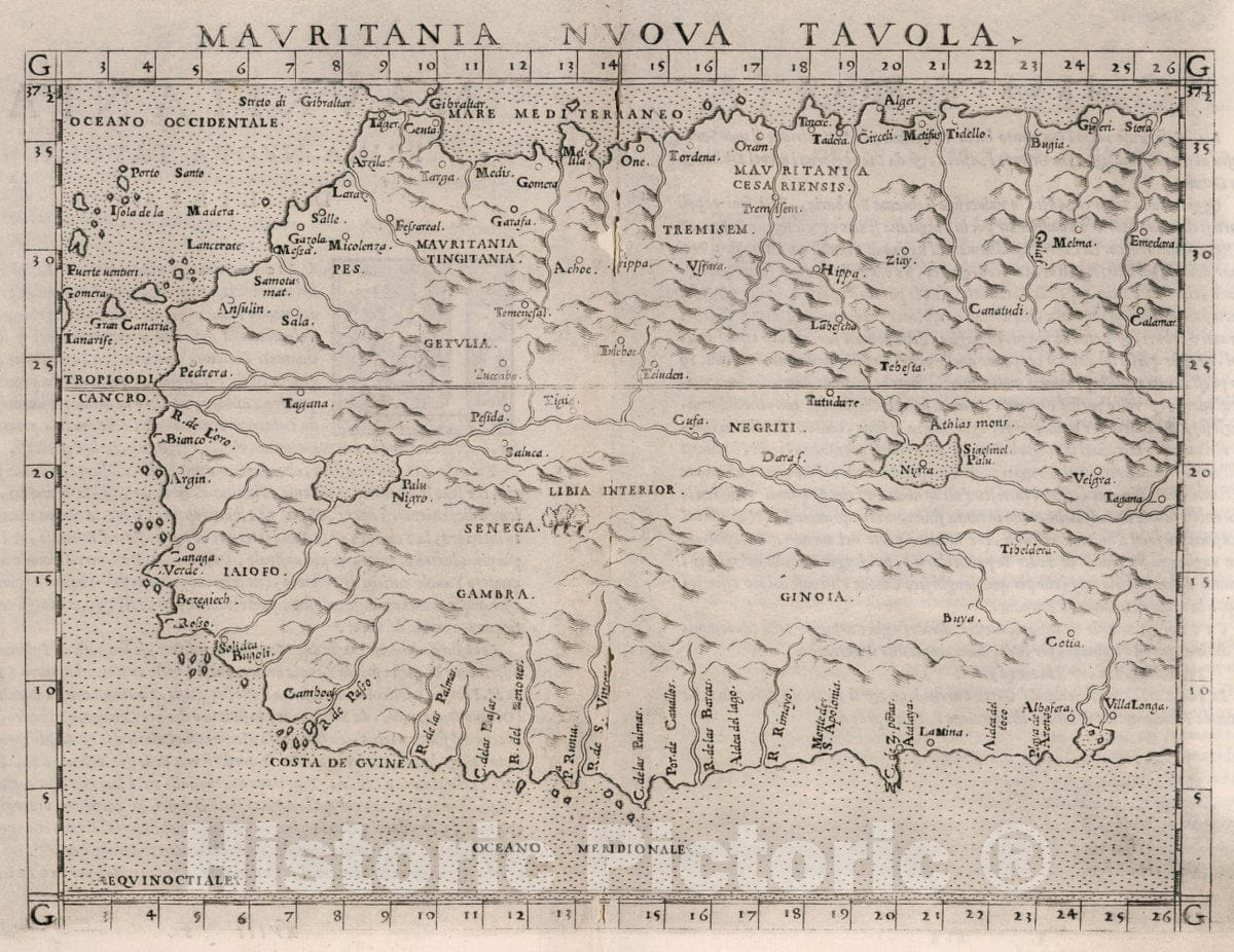 Historic Wall Map : Africa, North Mavritania Nuova tavola. Mavritania, Prima Nvova tavola di Libia, 1561 Atlas , Vintage Wall Art