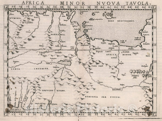 Historic Map : Africa, North Africa Minor Nvova tavola. Africa Minore, Decimanona tavola nvova, 1561 Atlas , Vintage Wall Art