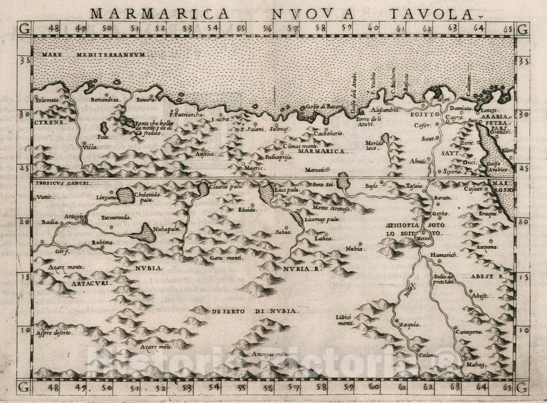 Historic Map : Africa, North Marmarica Nvova tavola. Marmarica, Ventesima nvova tavola, 1561 Atlas , Vintage Wall Art