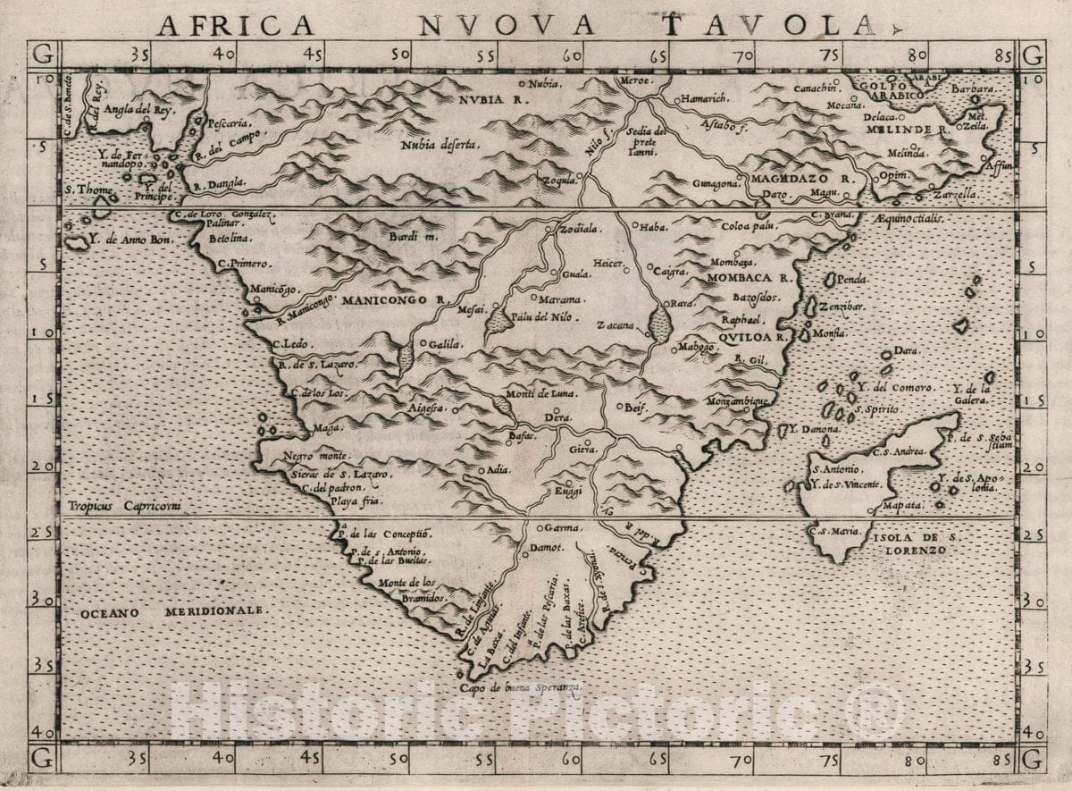 Historic Wall Map : Africa, Southern Africa Nvova tavola. Africa nvova, Ventesimaseconda nvova tavola, 1561 Atlas , Vintage Wall Art