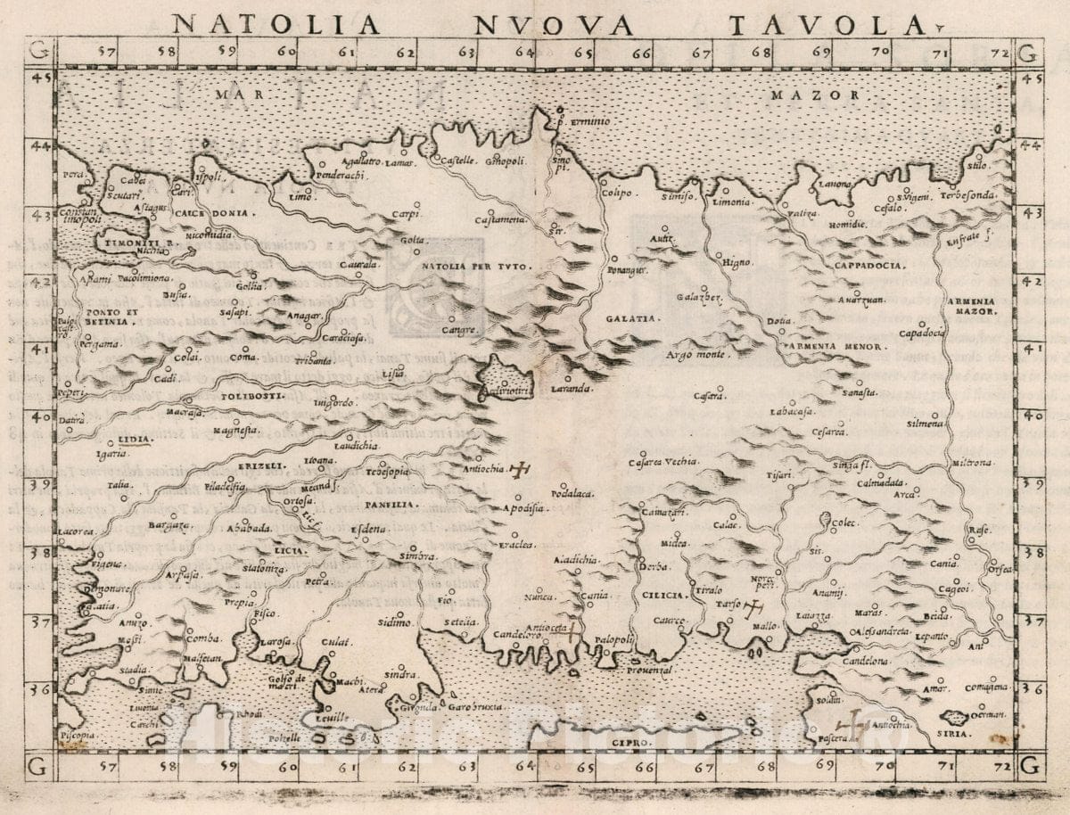 Historic Map : Turkey, Natolia Nvova Tavola. Natalia, Ventesimaterza tavola nvova, 1561 Atlas , Vintage Wall Art