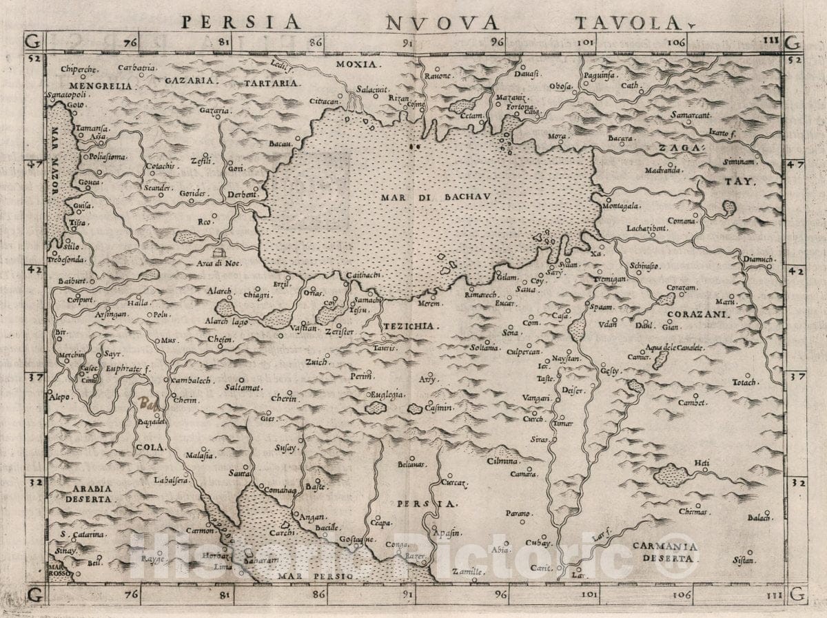 Historic Map : Iran, , Asia Persia Nvova Tavola. Della Persia, Ventesima qvinta tavola nvova, 1561 Atlas , Vintage Wall Art