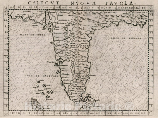 Historic Wall Map : India, , Asia Calecvt Nuova Tavola. Calecvt, Ventesimasettima tavola nvova, 1561 Atlas , Vintage Wall Art