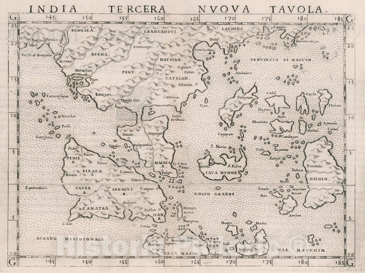 Historic Map : Indonesia, Asia, Southeastern India Tercera Nuova Tavola. India terzera Ventesimaottava tavola nvova, 1561 Atlas , Vintage Wall Art