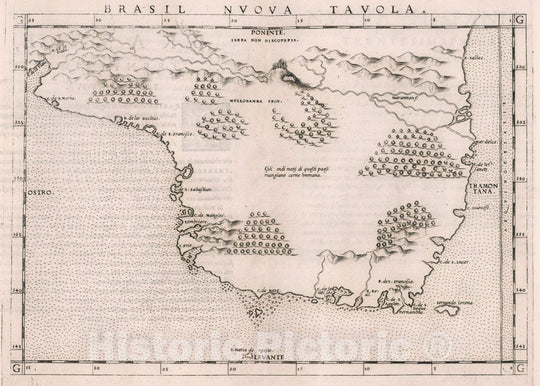 Historic Map : Brazil, , South America Brasil Nvova tavola. Brasile. Trentesima tavola nvova, 1561 Atlas , Vintage Wall Art