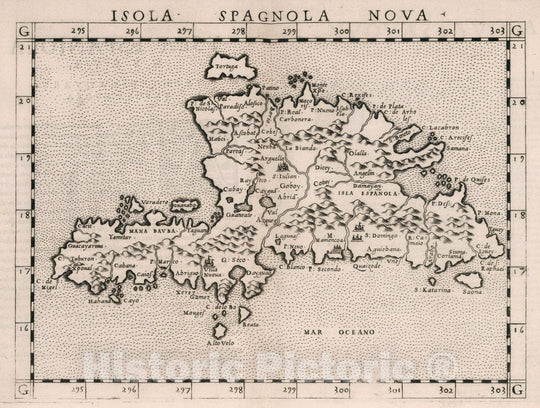 Historic Map : Haiti, Hispaniola Isola Spagnola nova. Ysla Espaniola nveva, Trentesimaqvarta tavola nvova, 1561 Atlas , Vintage Wall Art