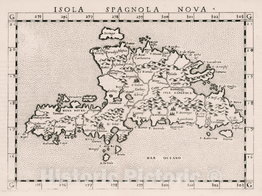 Historic Map : Haiti, Hispaniola Isola Spagnola nova. Ysla Espaniola nveva, Trentesimaqvarta tavola nvova, 1561 Atlas , Vintage Wall Art