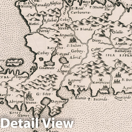 Historic Map : Haiti, Hispaniola Isola Spagnola nova. Ysla Espaniola nveva, Trentesimaqvarta tavola nvova, 1561 Atlas , Vintage Wall Art