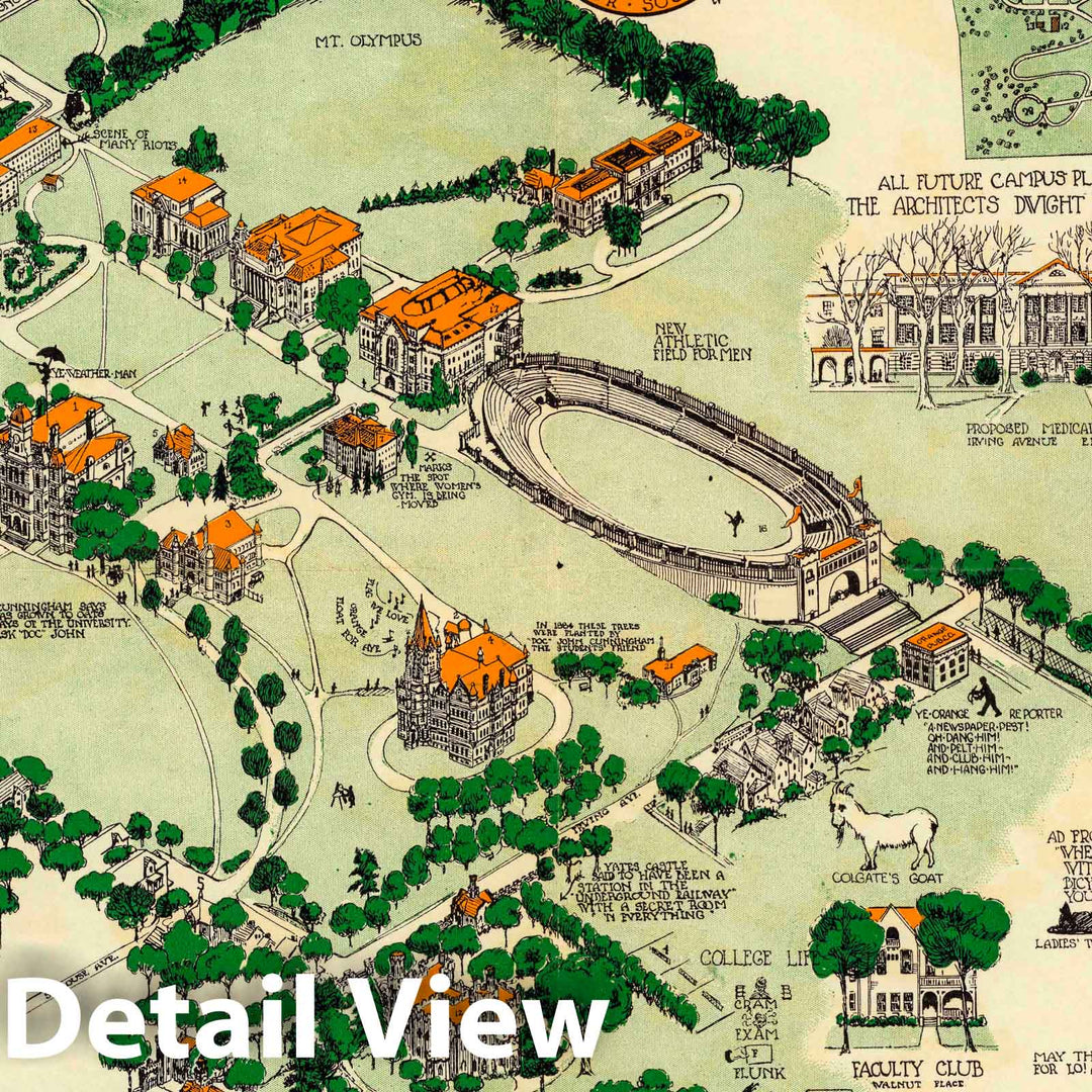 Historic Map : (Syracuse University 1928). Edith A Hough' 20, ex.034;26. Copyrighted August 1928. (Inset) Full Campus Plan, 1928 Pictorial Historic Map : Vintage Wall Art