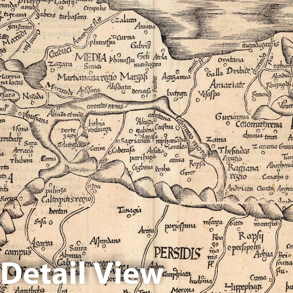 Historic Wall Map : Iran, , Asia 1541 Asiae Tabula Quinta continentur Assyria, Media, Susiana, Persis, Parthia, , Vintage Wall Art