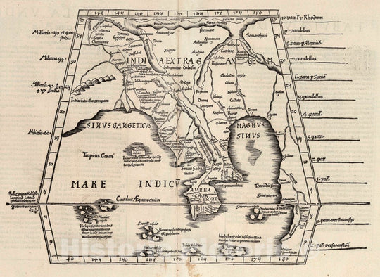 Historic Map : India, Asia, Southern Tabvla vndecima Asiae. , 1541, Vintage Wall Art