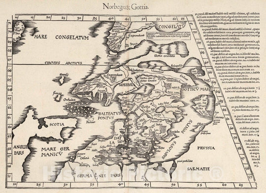 Historic Map : Scandinavia Norbegia & Gottia. Claudii Ptolemaei Alexandrini Geographicae enarrationis libri octo, 1541 Atlas , Vintage Wall Art