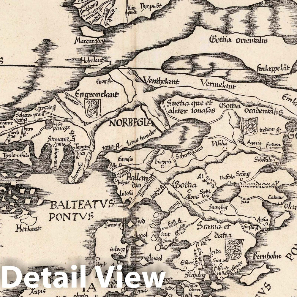 Historic Map : Scandinavia Norbegia & Gottia. Claudii Ptolemaei Alexandrini Geographicae enarrationis libri octo, 1541 Atlas , Vintage Wall Art