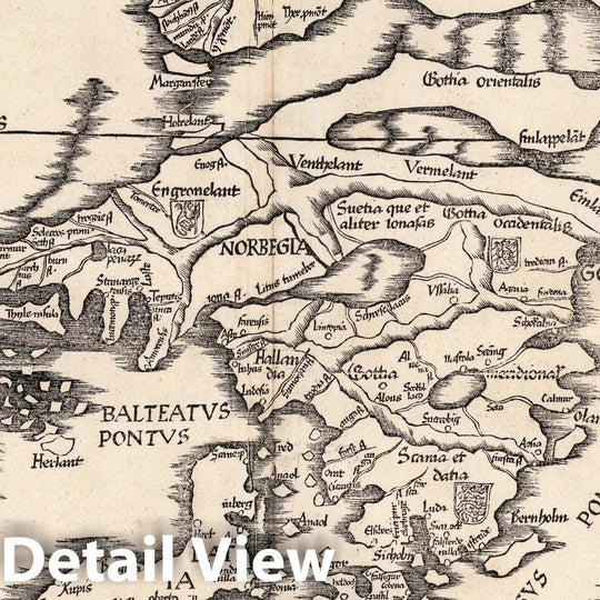 Historic Map : Scandinavia Norbegia & Gottia. Claudii Ptolemaei Alexandrini Geographicae enarrationis libri octo, 1541 Atlas , Vintage Wall Art