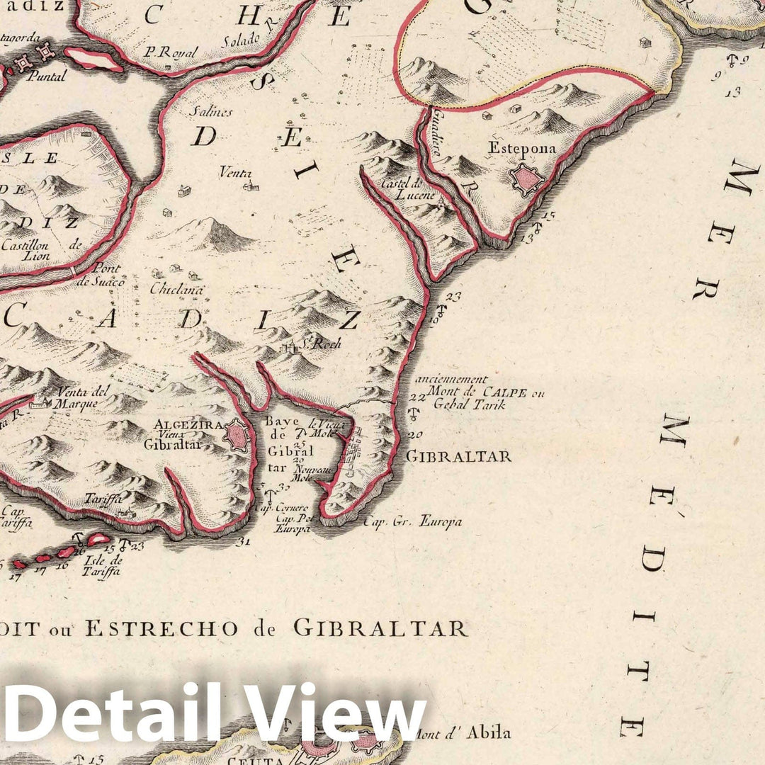 Historic Map : Gibraltar , Spain 8-2. Nouvelle Carte du Detroit de Gilbraltar et de Isle de Cadix, 1784 Atlas , Vintage Wall Art