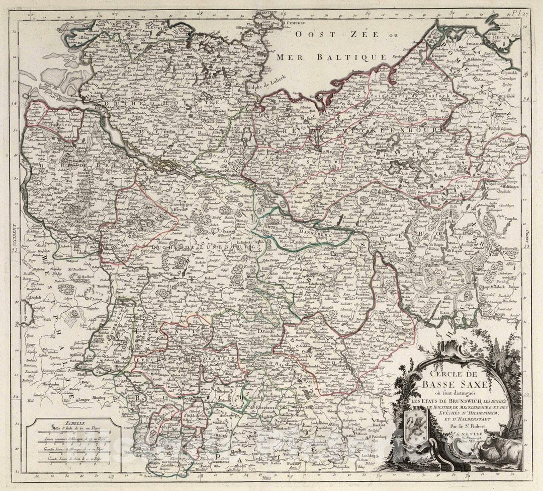 Historic Map : Basse Saxe , Germany 27. Cercle de Basse Saxe, 1778 Atlas , Vintage Wall Art