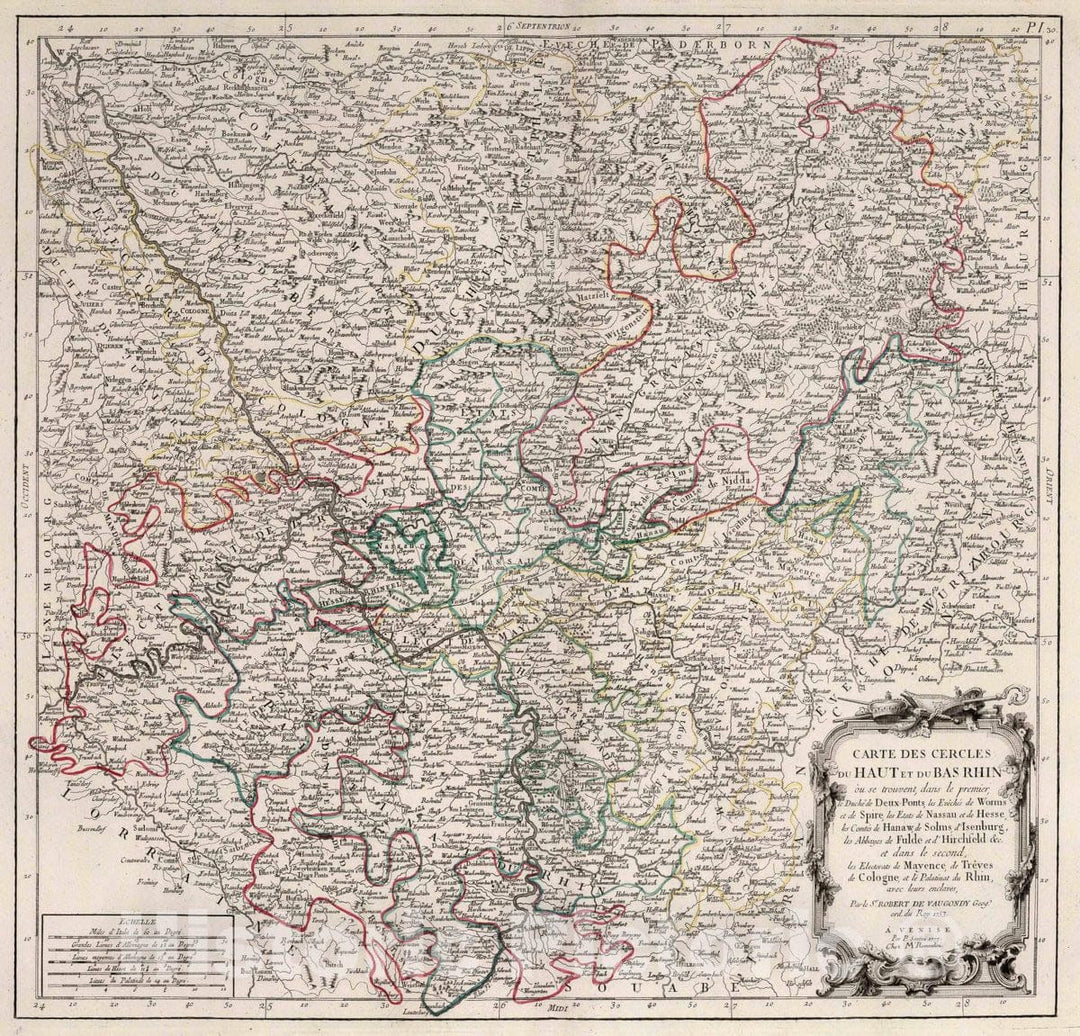 Historic Map : Germany, 30. Carte des Cercles du Haut et du Bas Rhin, 1777 Atlas , Vintage Wall Art