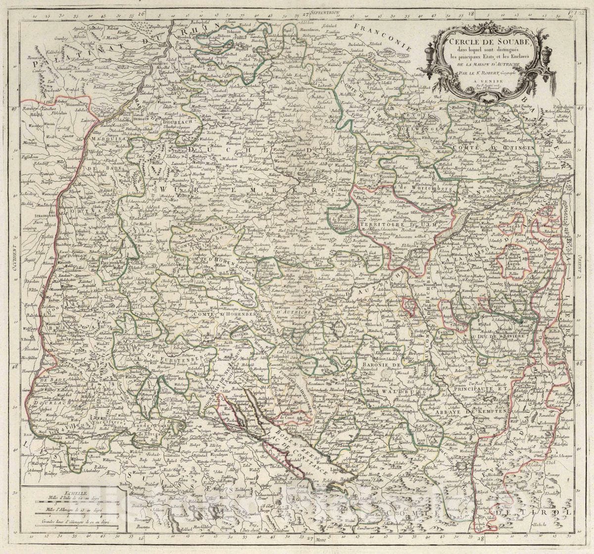 Historic Map : Swabia , Germany Atlas Universel dresse sur des Meillieures Cartes Modernes 1784. 32. Cercle de Souabe, 1778 Atlas , Vintage Wall Art