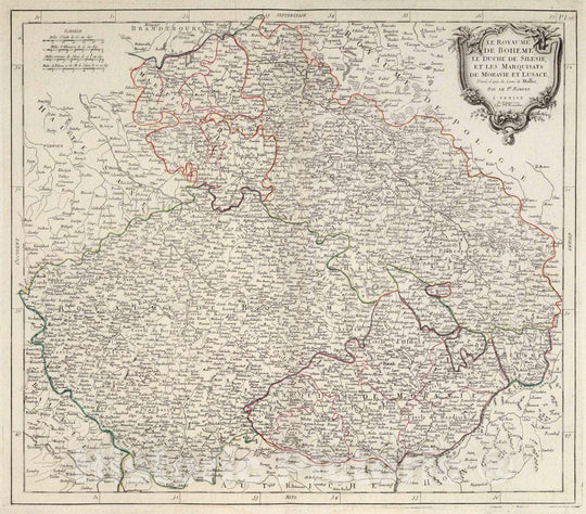 Historic Map : Bohemia (Czech Republic) 36. Le Royaume de Boheme, le Duche de Silesie, et les Marquisats de Moravie et Luace, 1777 Atlas , Vintage Wall Art