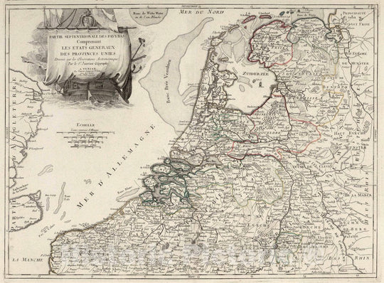 Historic Map : Netherlands, 38. Partie Septentrionale des Pays Bas Comprenant les Etats Generaux des Provinces Unies, 1784 Atlas , Vintage Wall Art