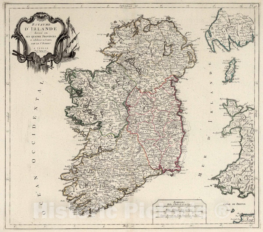 Historic Map : Ireland, 43. Royaume d'Irlande, 1778 Atlas , Vintage Wall Art