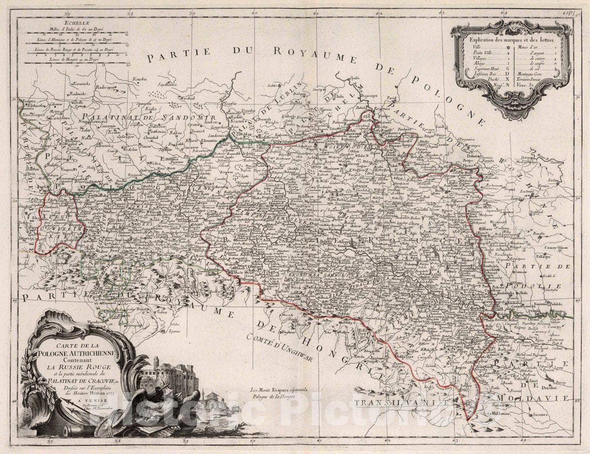 Historic Map : Slovakia, 47. Carte de la Pologne Autrichienne Contenant la Russie Rouge, 1776 Atlas , Vintage Wall Art