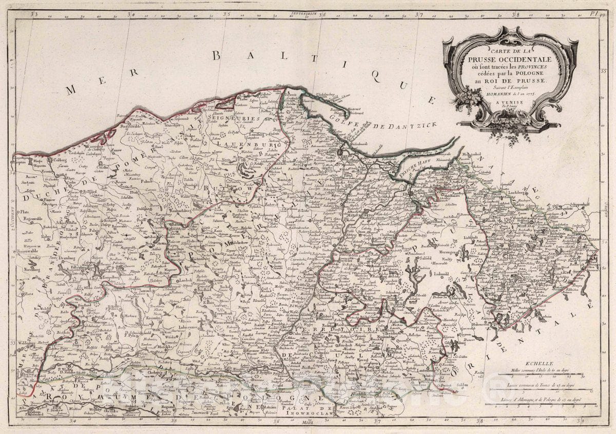 Historic Wall Map : Poland, 49. Carte de la Prusse Occidentale, 1776 Atlas , Vintage Wall Art