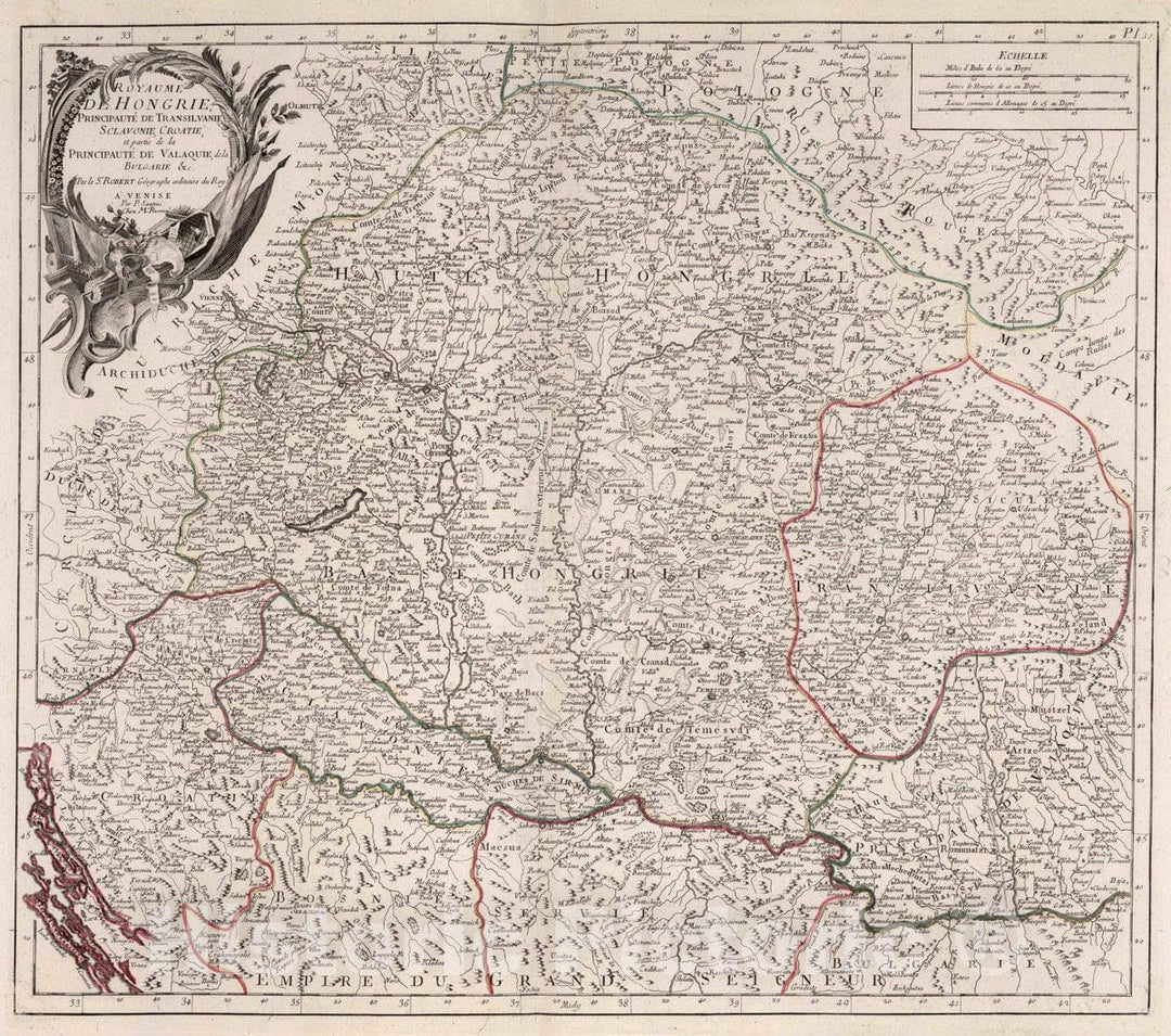 Historic Map : Romania, Transylvania 51. Royaume de Hongrie, Principaute de Transilvanie, Sclavonie, Croatie, 1784 Atlas , Vintage Wall Art