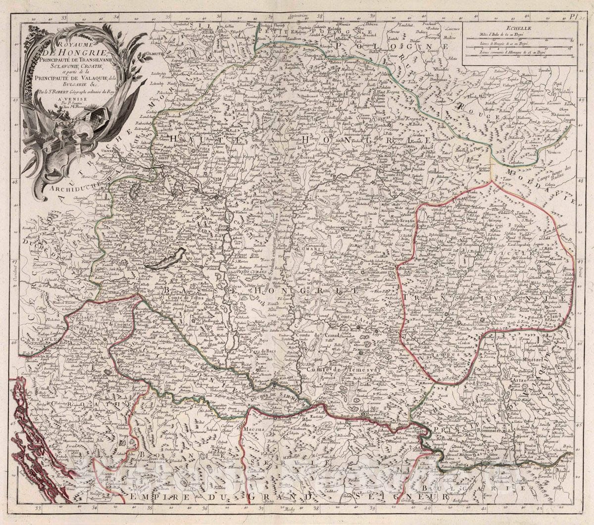 Historic Map : Romania, Transylvania 51. Royaume de Hongrie, Principaute de Transilvanie, Sclavonie, Croatie, 1784 Atlas , Vintage Wall Art