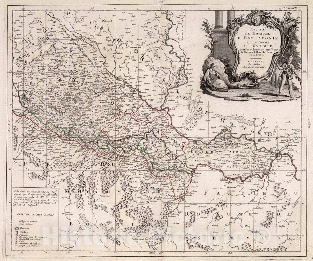 Historic Map : Bosnia & Herzegovina, 51-IIIme. Carte de Royaume d'Esclavonie et du Duche de Syrmie, 1783 Atlas , Vintage Wall Art