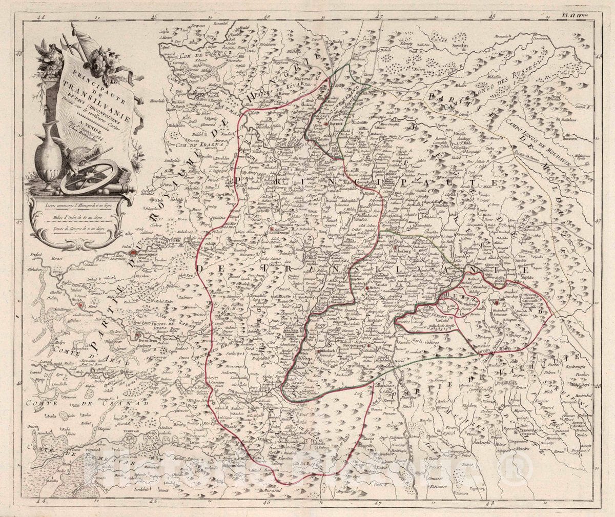 Historic Map : Romania, Transylvania 51-IVme. Principaute de Transilvanie et Pays Circonvoisins, 1784 Atlas , Vintage Wall Art