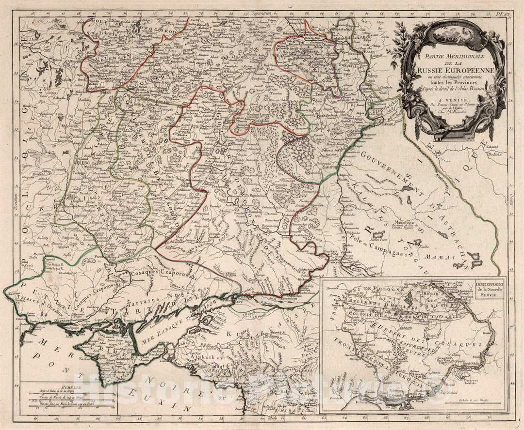 Historic Map : Russia, 53. Partie Meridionale de la Russie Europeenne (Southern Sheet), 1784 Atlas , Vintage Wall Art