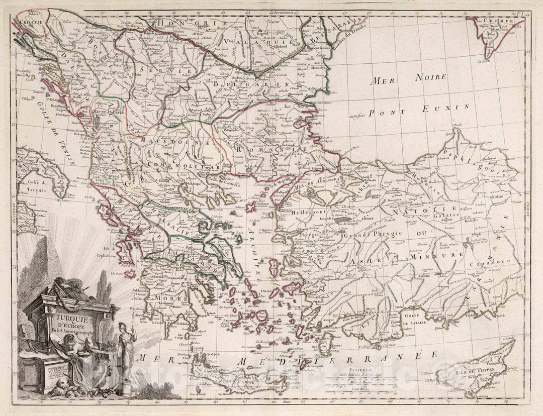 Historic Map : Turkey, Cyprus Atlas Universel dresse sur des Meillieures Cartes Modernes 1784. 54. Turquie d'Europe, 1784 Atlas , Vintage Wall Art