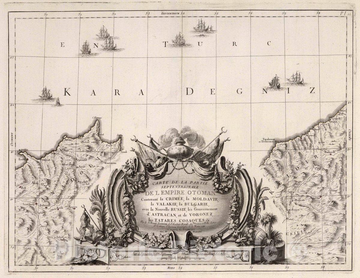 Historic Map : Turkey, Ottoman Empire 55. Carte de la Partie Septentrionale de L'Empire Otoman (South Center Sheet), 1777 Atlas , Vintage Wall Art