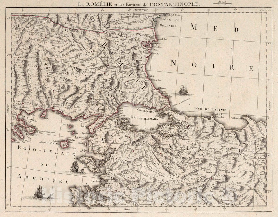 Historic Map : Turkey, Ottoman Empire 60. Carte de la Partie Septentrionale de L'Empire Otoman (Southwest Sheet), 1777 Atlas , Vintage Wall Art