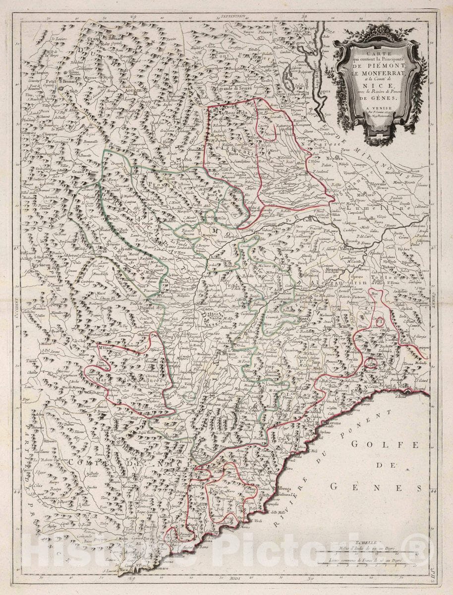 Historic Map : Piedmont (Italy) 3. Carte qui contient la Principaute de Piemont, le Monferrat a la Compte de Nice, 1779 Atlas , Vintage Wall Art