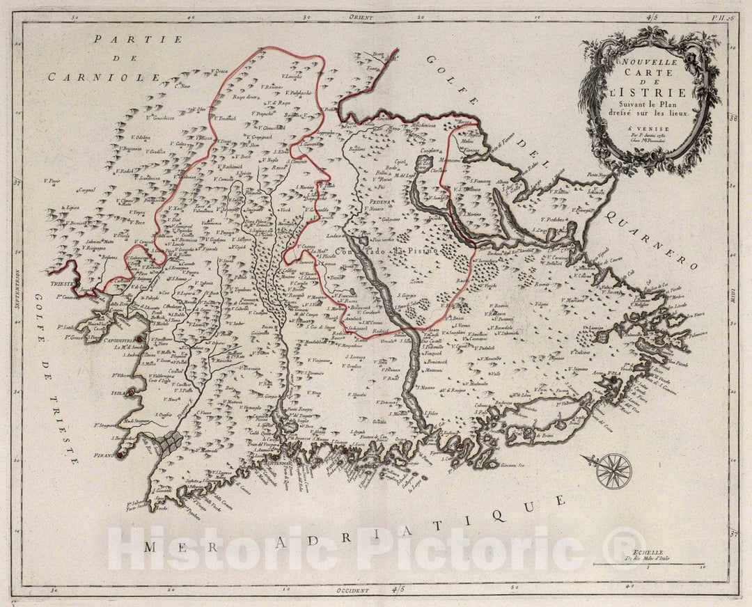 Historic Map : Istrie (Croatia) 16. Nouvelle Carte de l'Istrie, 1780 Atlas , Vintage Wall Art