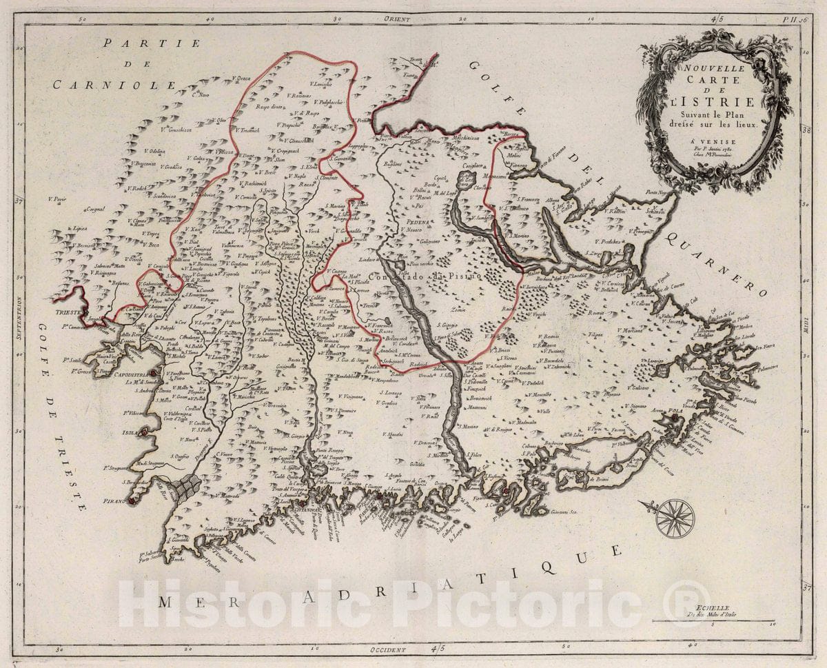 Historic Map : Istrie (Croatia) 16. Nouvelle Carte de l'Istrie, 1780 Atlas , Vintage Wall Art